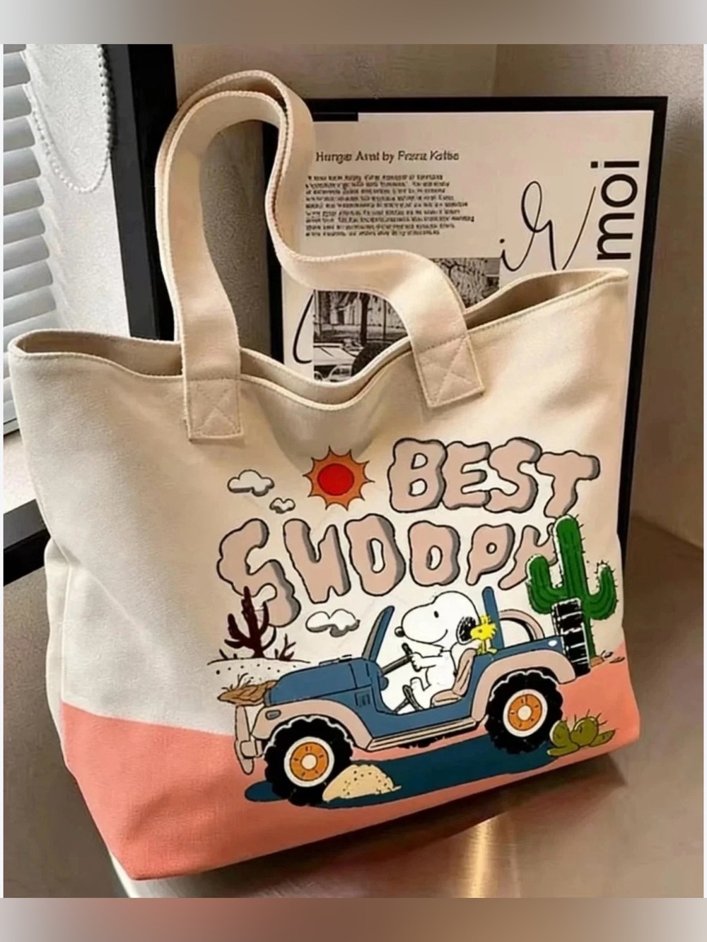 Peanuts Pink and White Kids Tote Bag with Snoopy 'Best Snoopy' Graphic